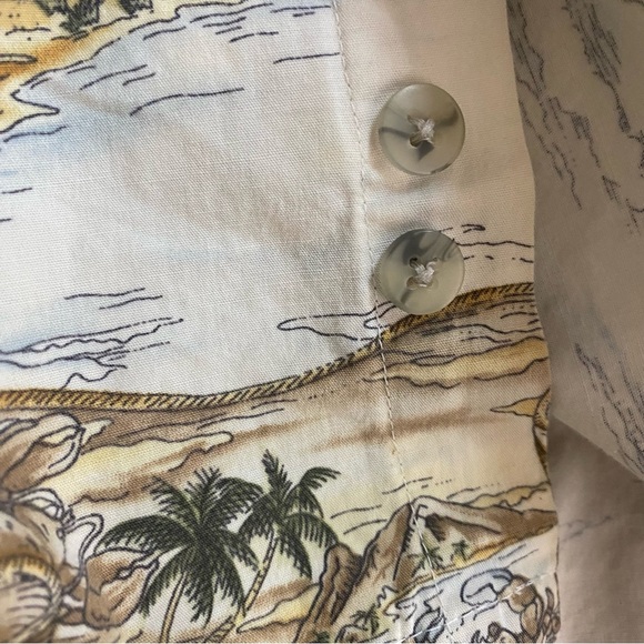 Campia Moda Shirt Mens Large Beige Green Patch Pocket Hawaiian Vacation Island - Picture 6 of 12